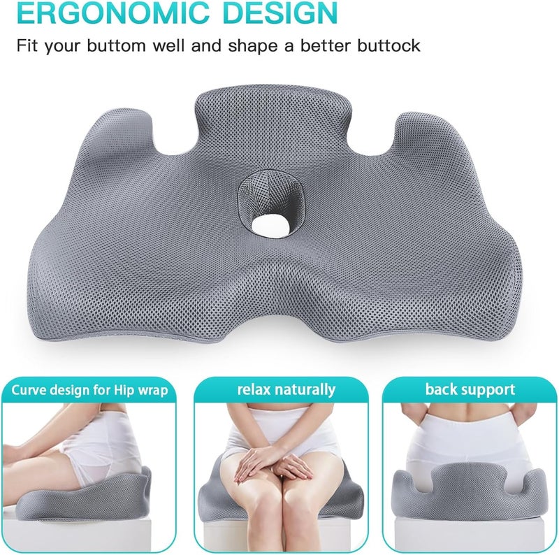 Benazcap Memory Seat Cushion for Office Chair Sciatica & Back Pain Relief Memory Foam Firm Coccyx Pad for Car, Wheelchair, Gaming Chair and Desk Chair, Gray - Image 4